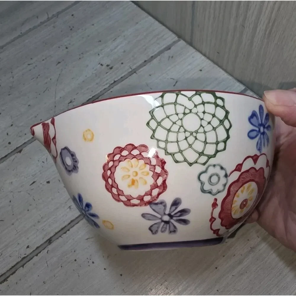 Pier 1 Imports Floral Hand Painted Stoneware Measuring Cups Set of 4 Baking